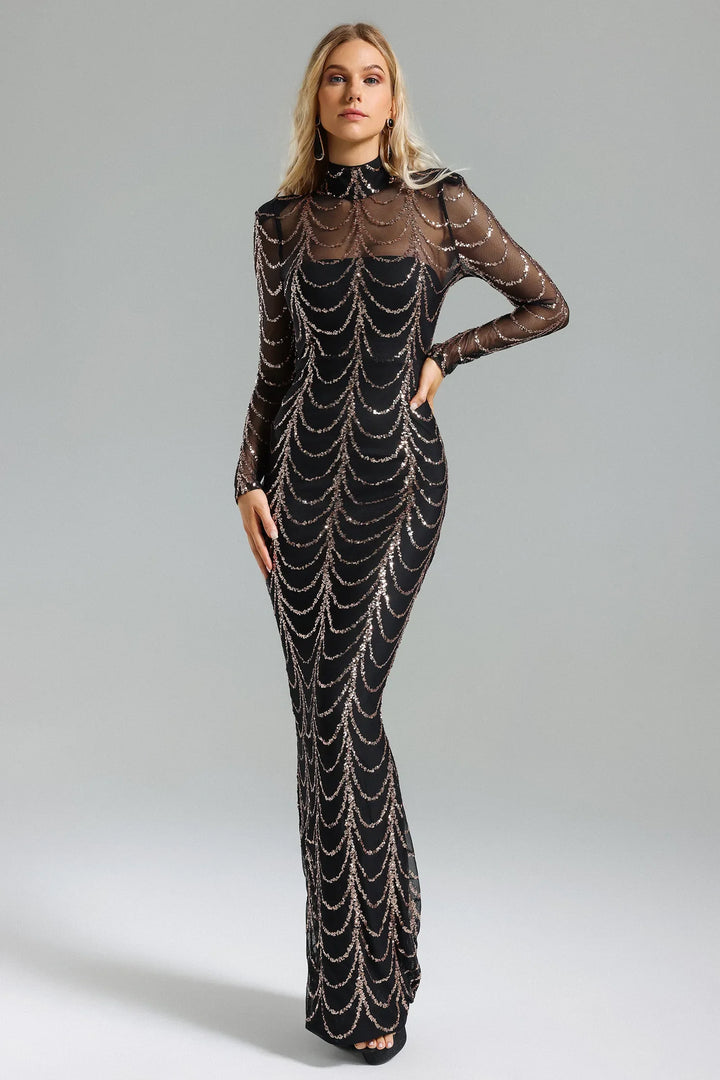 Palez Sequins Mesh Maxi Dress