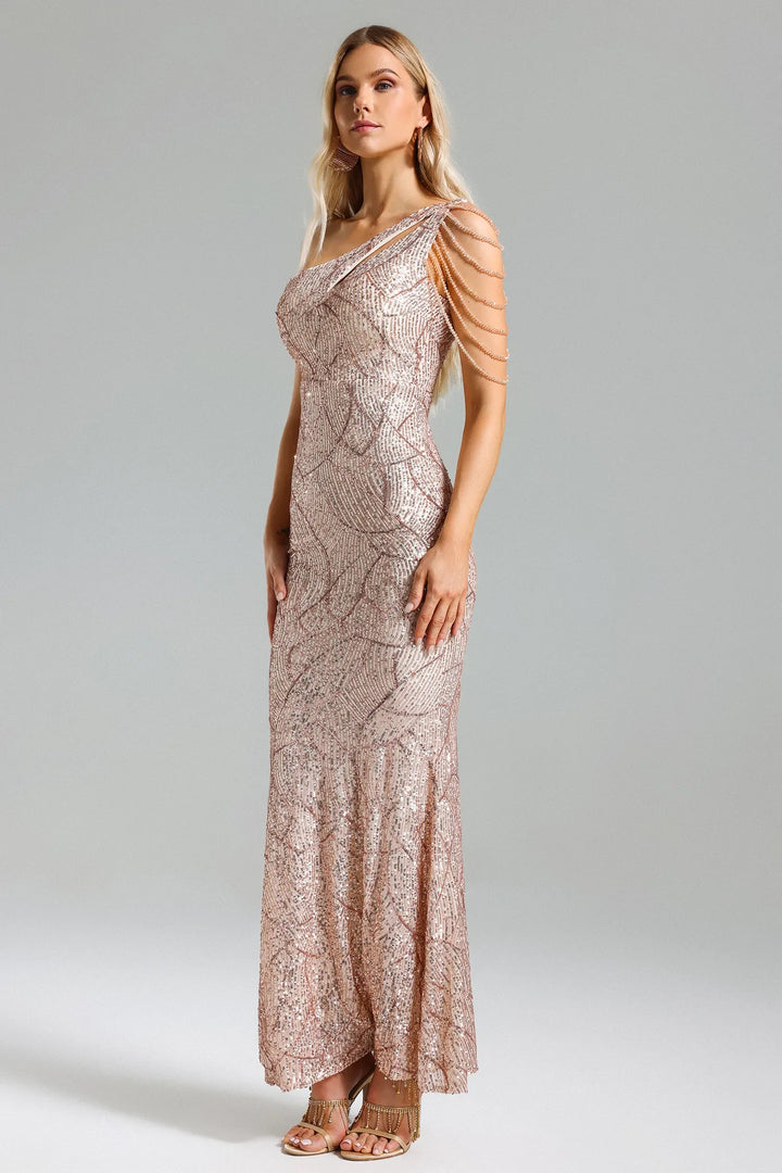 Paza Sequins One Shoulder Maxi Dress