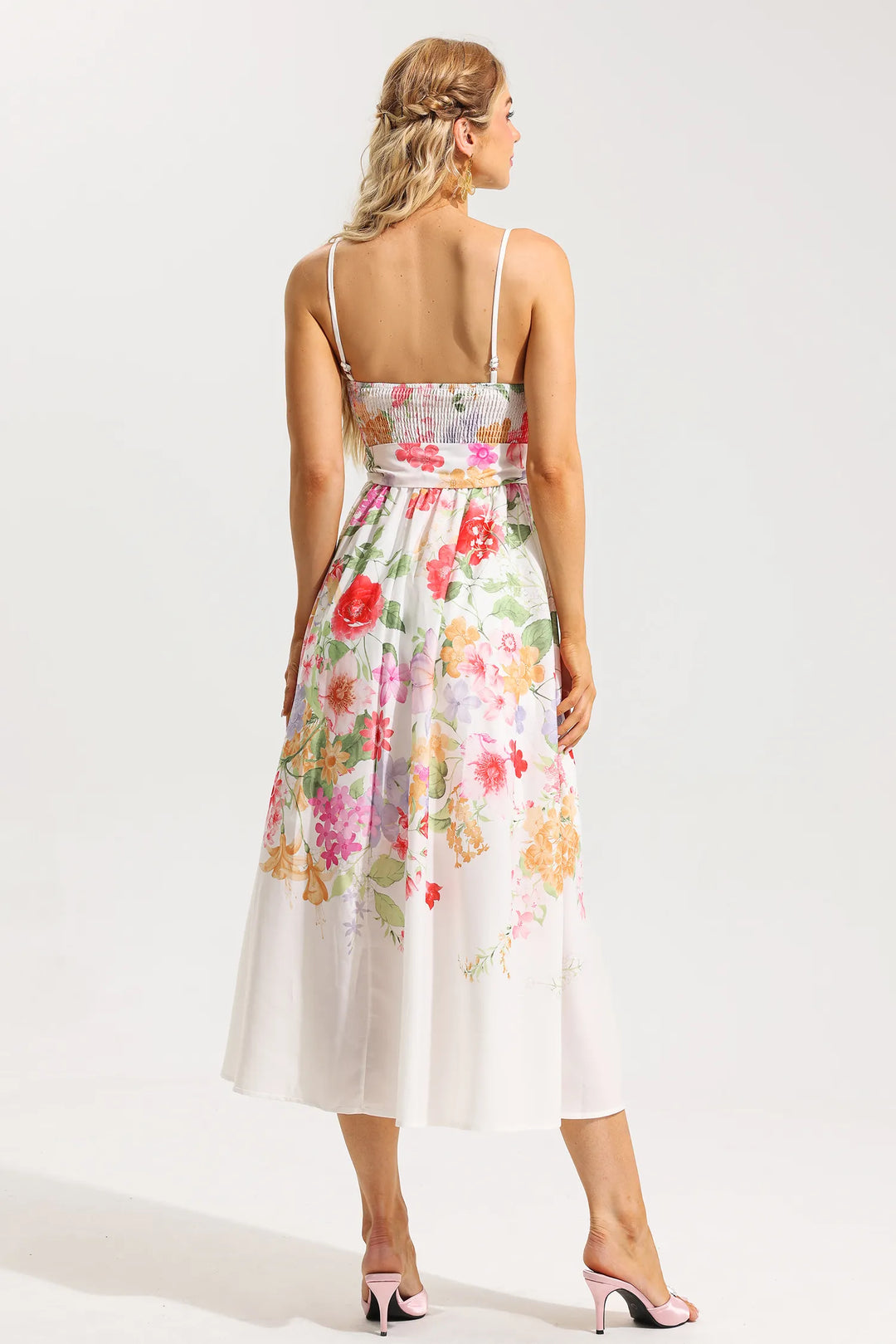 Floral Sleeveless Midi Dress With Belt