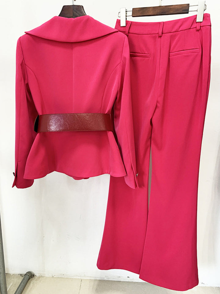 Rose Red Suit Two-piece Set with Belt