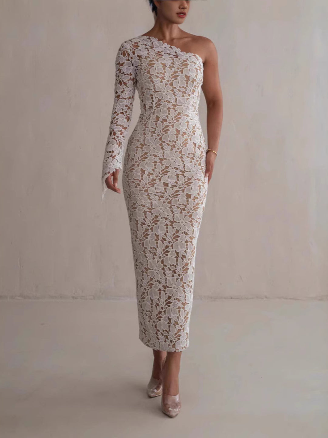 White Lace Shoulder Maxi Dress