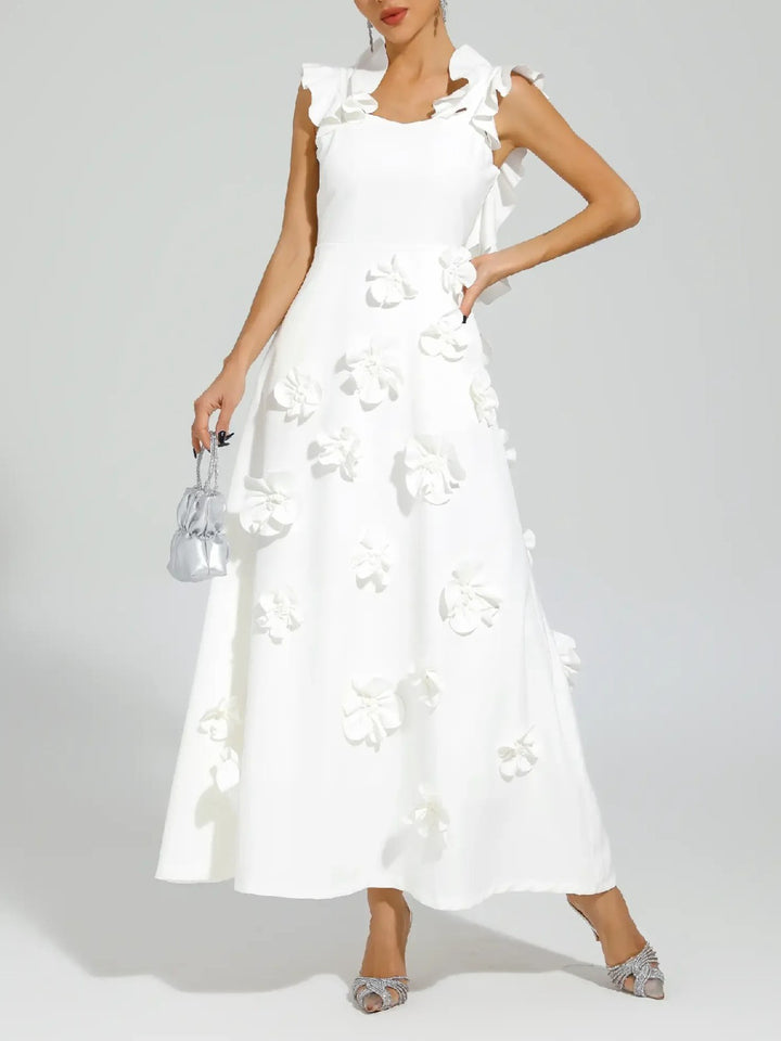 Elegant Solid Color Three-dimensional Flower Dress