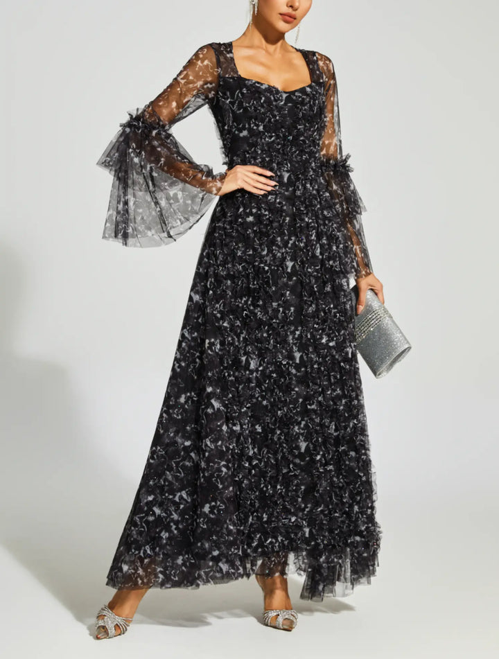 Elegant Flared Sleeve Maxi Dress