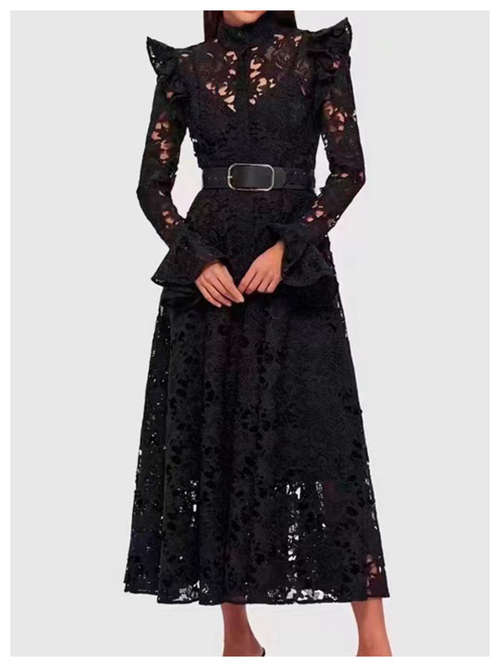 Emma Embroidery Long-Sleeved Hollow Dress