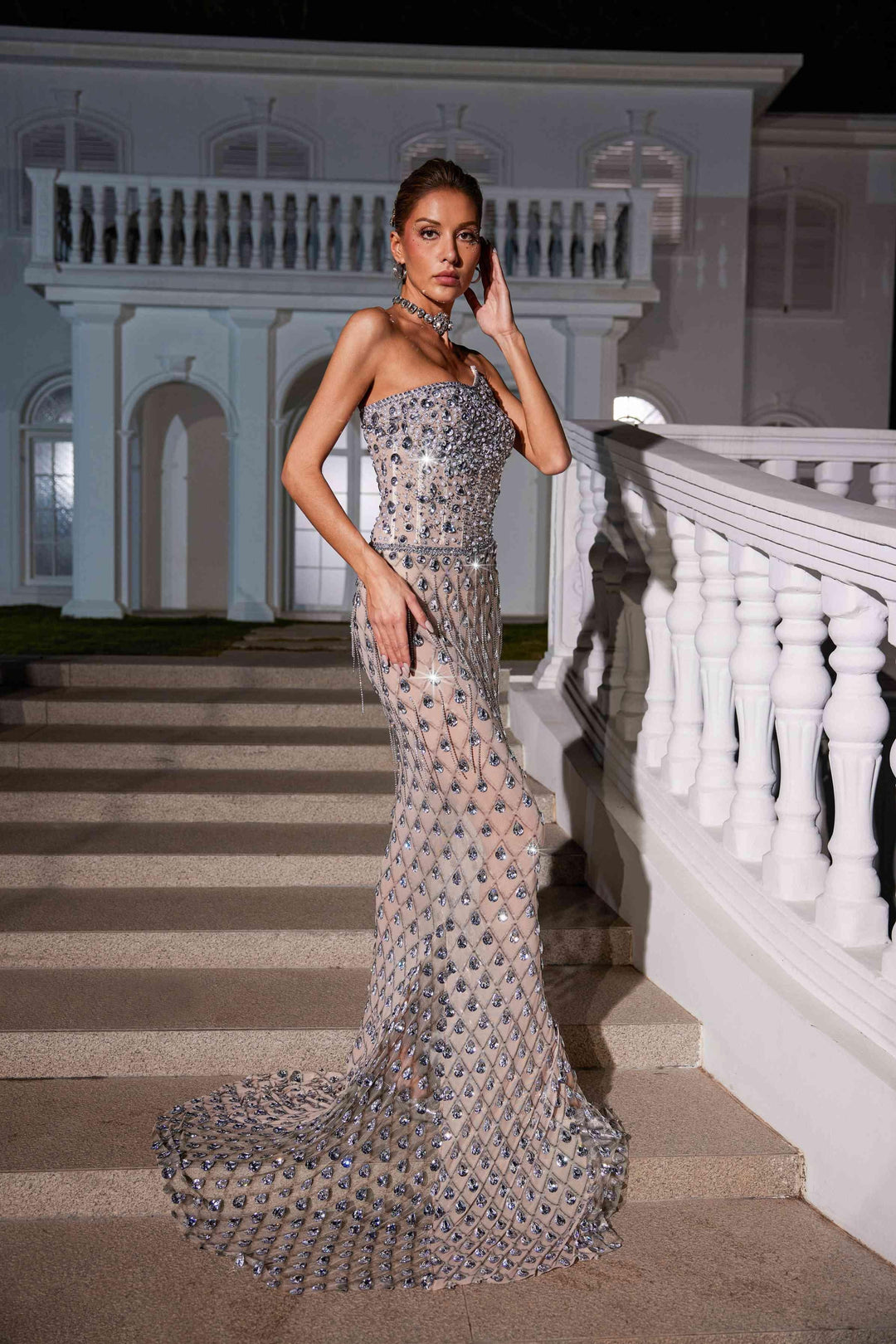 Elegant Diamond Fringed Maxi Dress