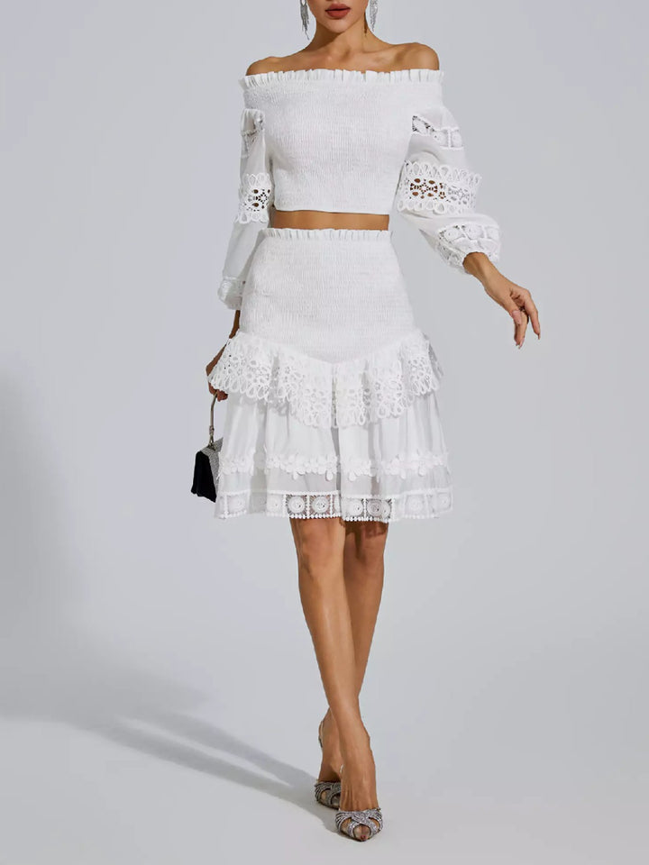 Fashion Embroidery Lace Ruffle Edge Two-piece Set