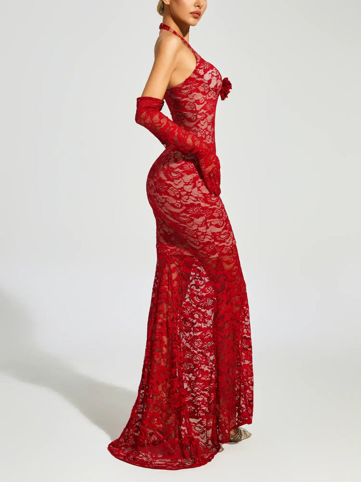 Grace Red Hollow Off-shoulder Maxi Dress