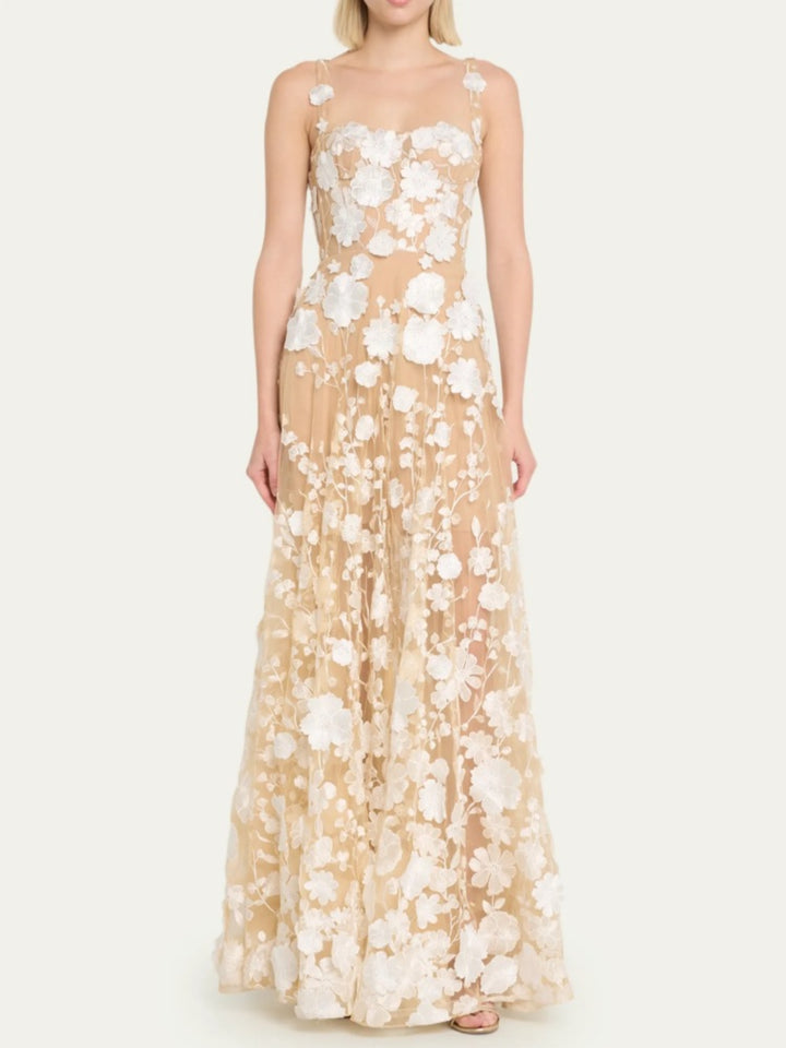 Michael Off-white 3D Floral  Maxi Dress