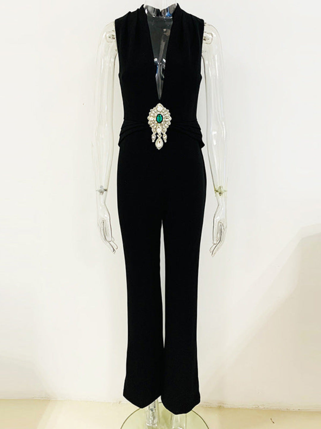 Simple Diamond-encrusted Sleeveless Jumpsuit