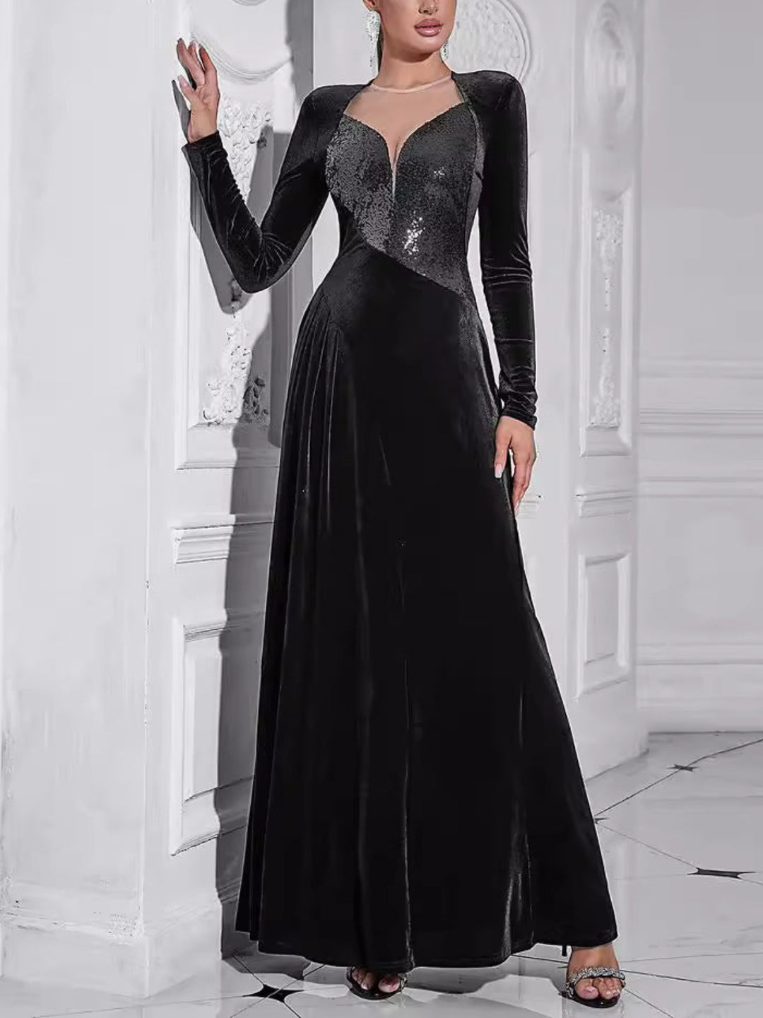 Temperament Long-sleeved Splicing Dress