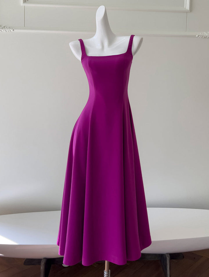 Elegant One-word Shoulder Solid Color Dress