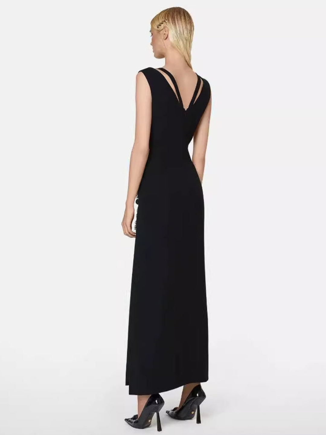 Elegant Black Pin Slit Dress