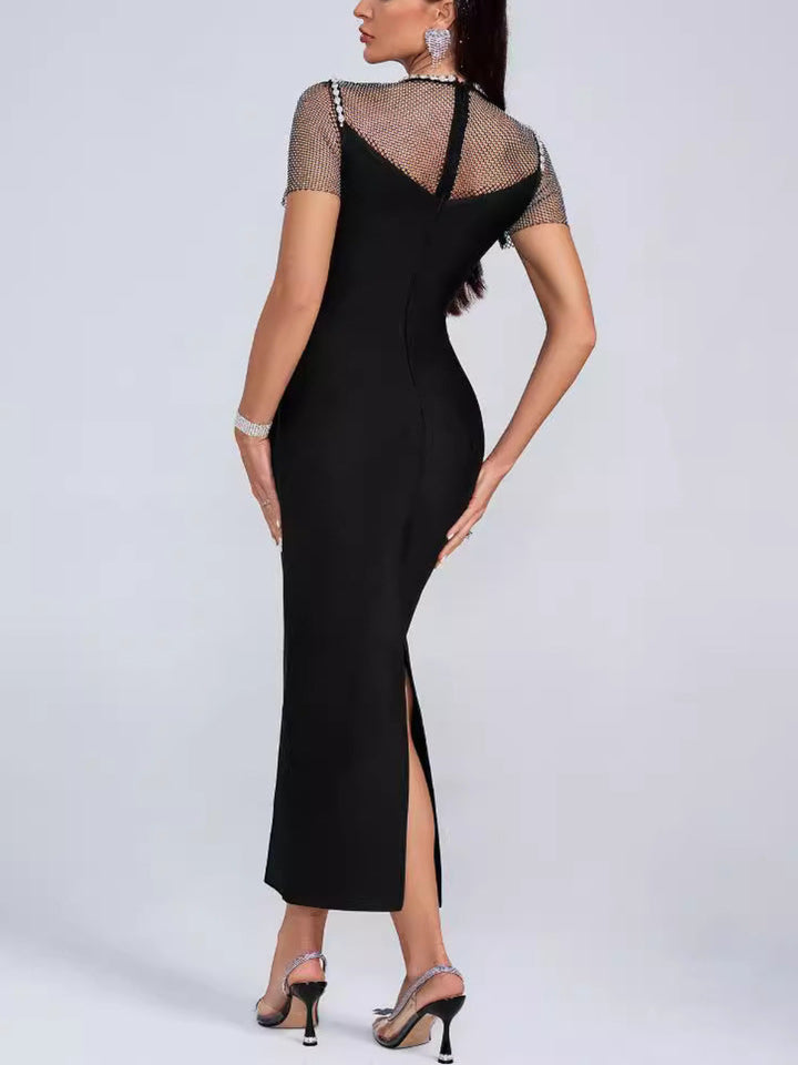 Elegant Diamond Mesh Maxi Dress