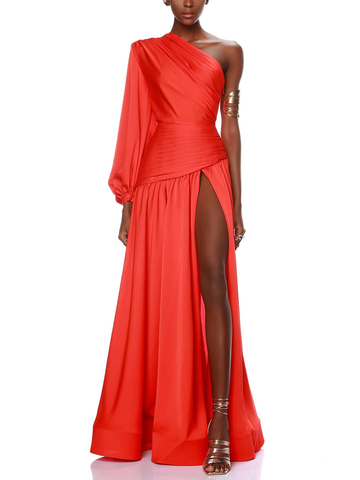 Temperament Slanted Shoulder Long Dress