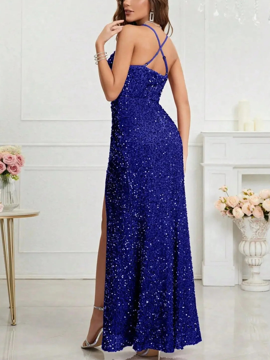 Elegant Suspender Sequin Maxi Dress