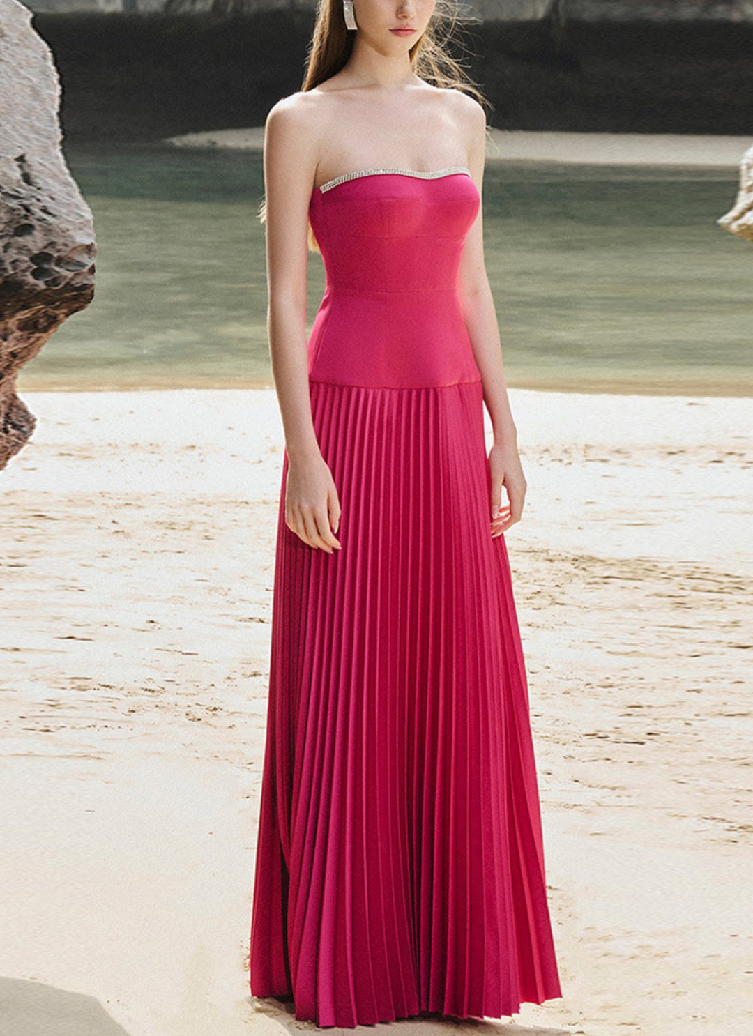 Vivian Rose Red Off-Shoulder Maxi Dress