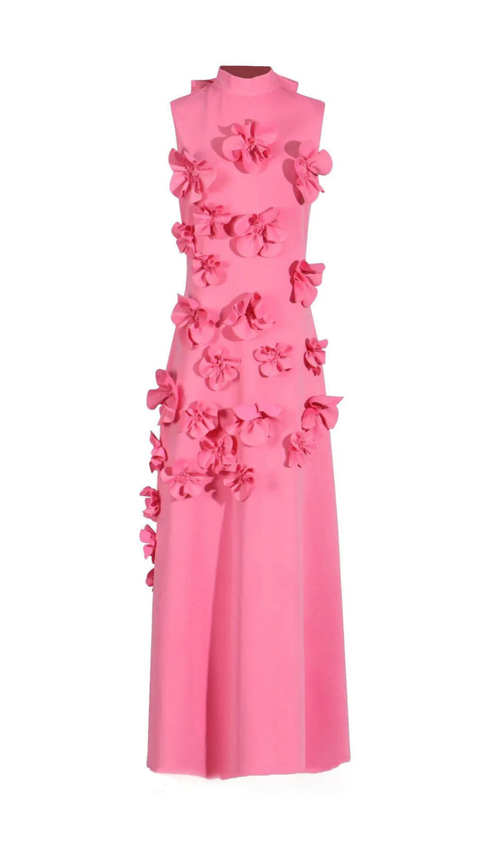 Pink Flower Design Sleeveless Maxi Dress