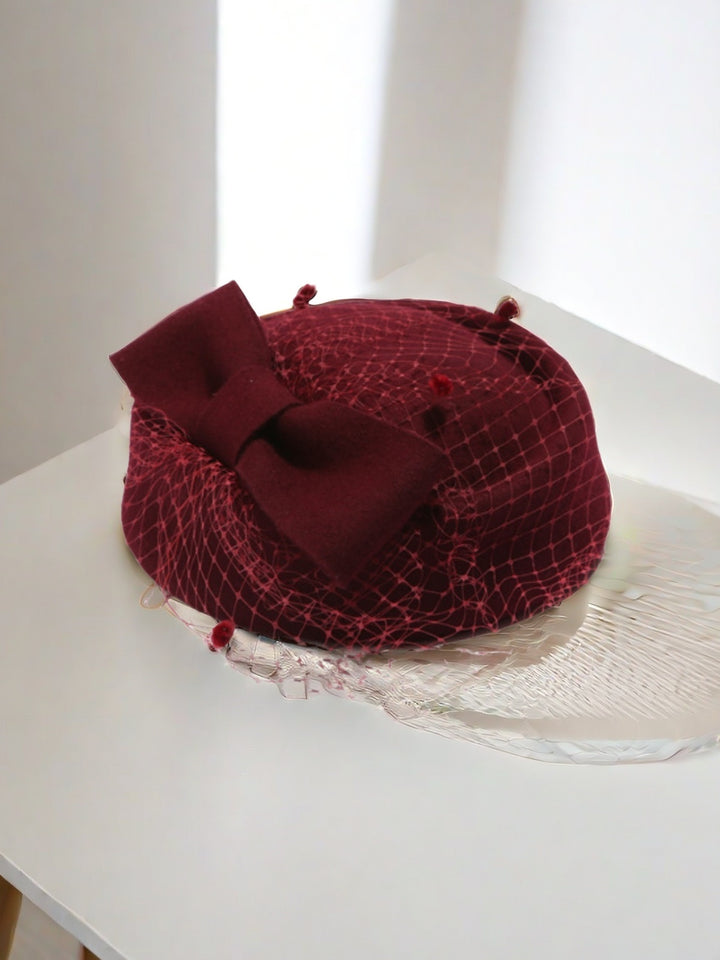 Bow Mesh Wool Top Hat