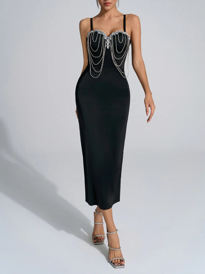 Simple Diamond Chain Fringed Midi Dress