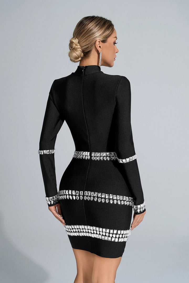 Elegant Diamond Long Sleeve Mini Dress