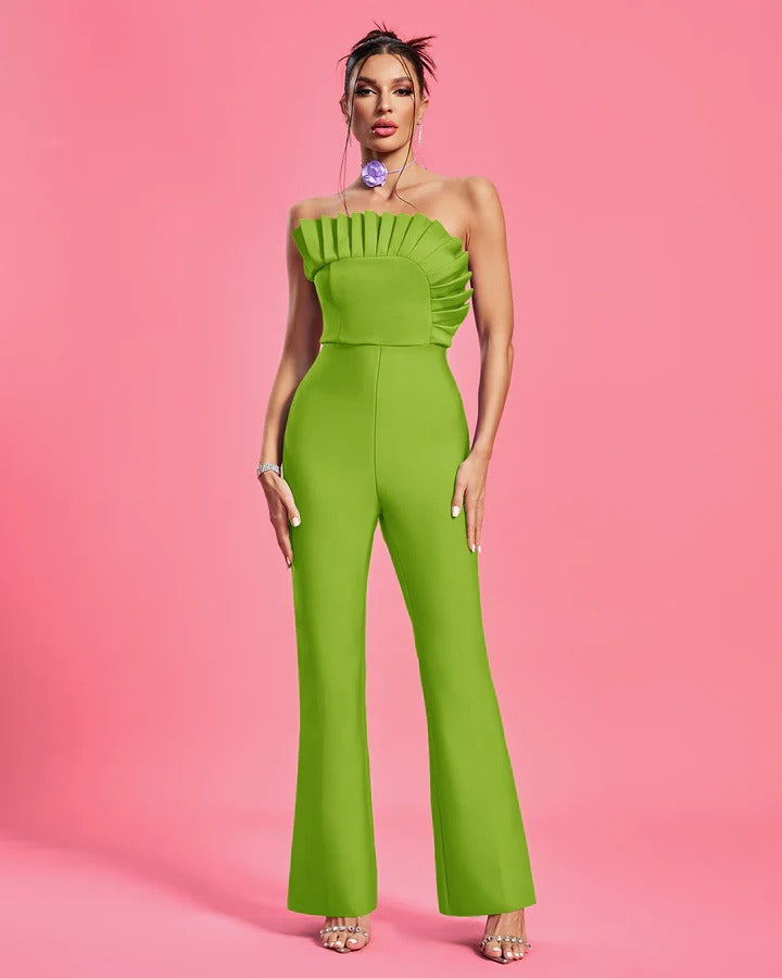 Simple Solid Color Tube Top Ruffled Jumpsuit