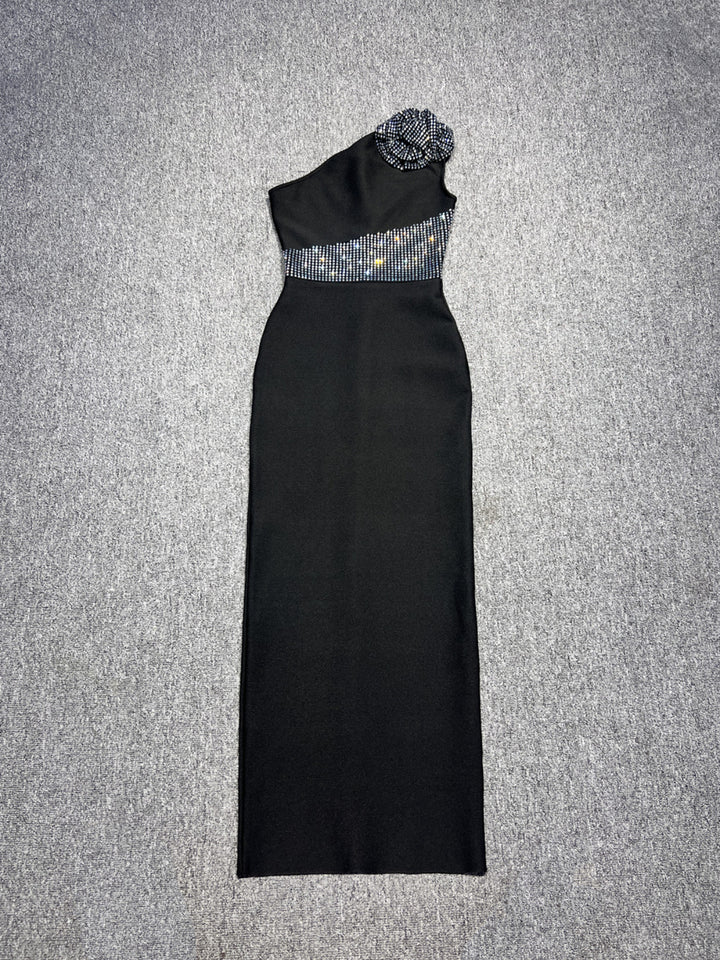 Hot Diamond Flower Halter Maxi Dress