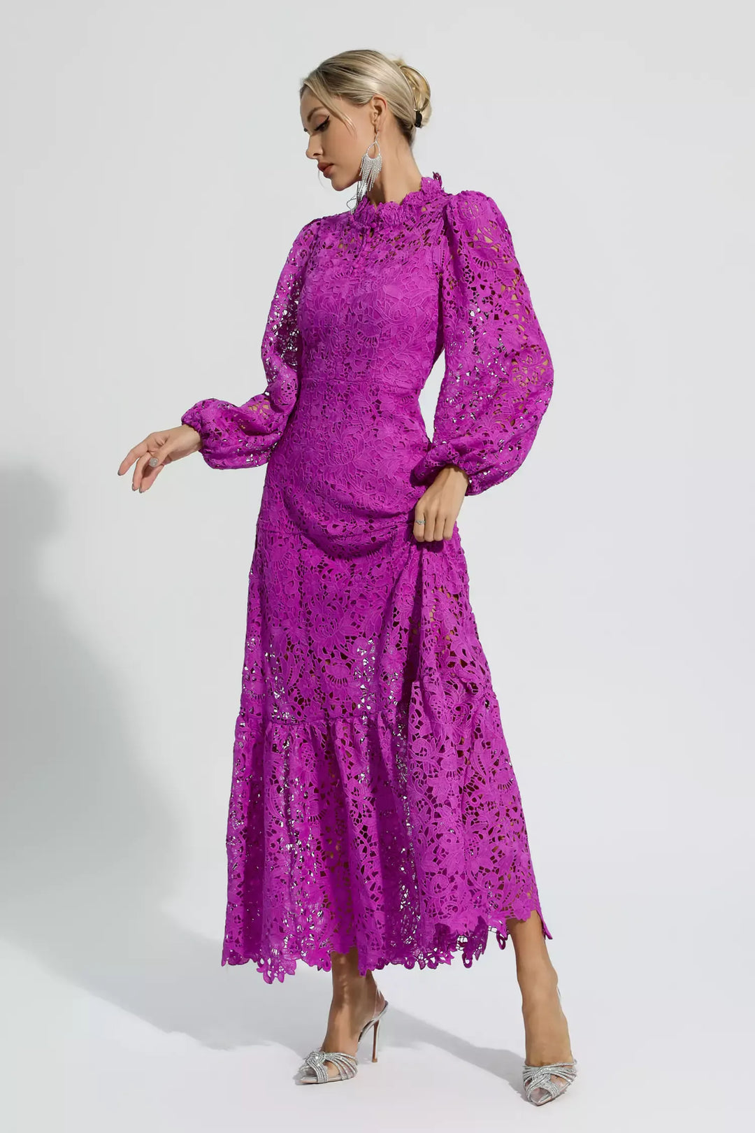 Monroe Purple Hollow Long Sleeve Maxi Dress