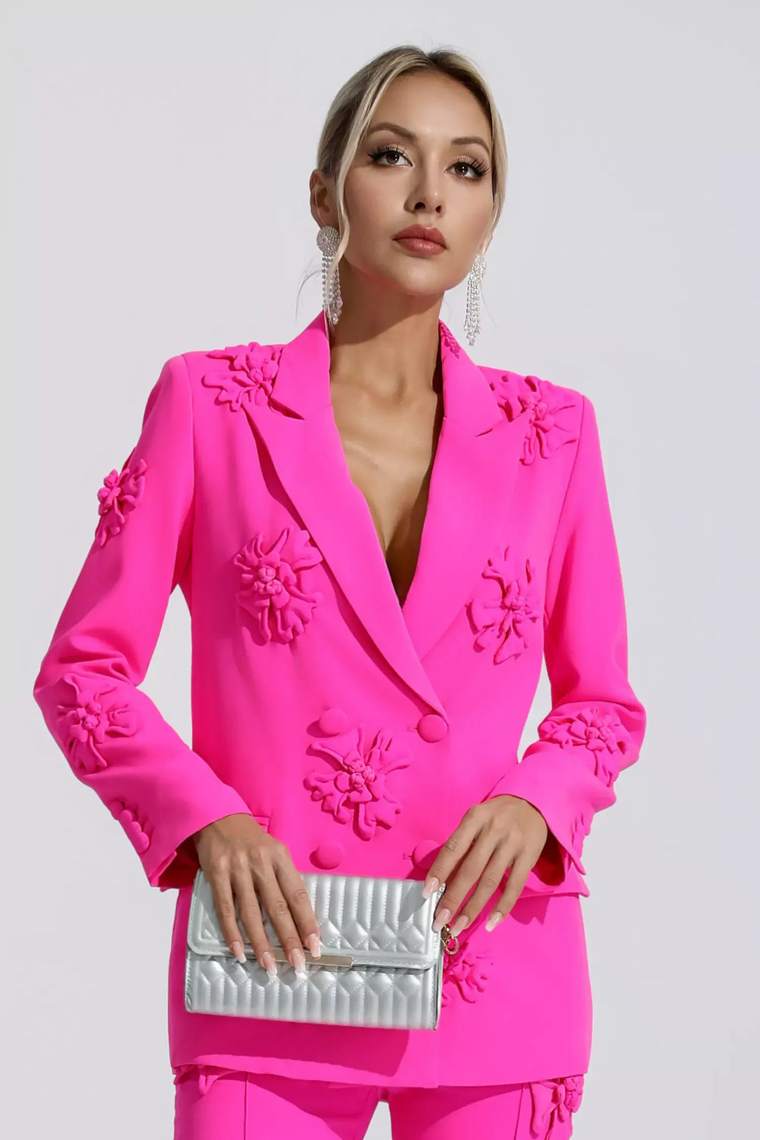 Ari Pink Jacquard Floral Blazer Set