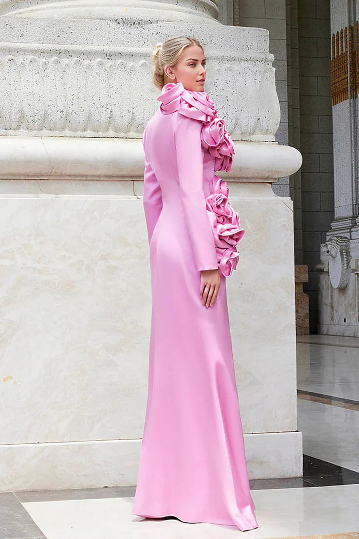 Temperament Three-dimensional Flower Long-sleeved Dress