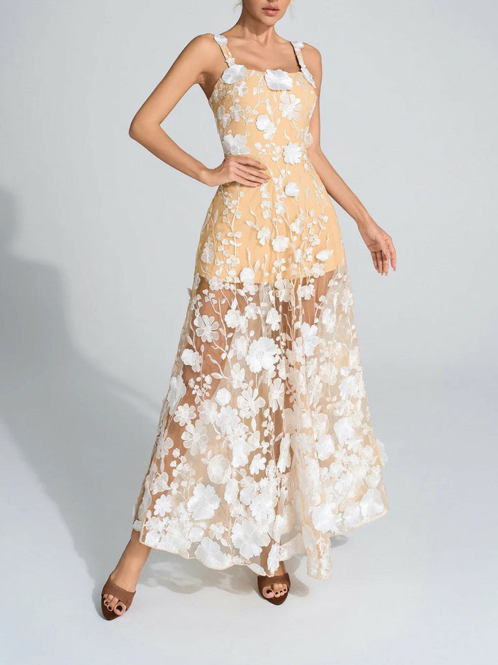 Vintage Embroidered Three-dimensional Flower Dress