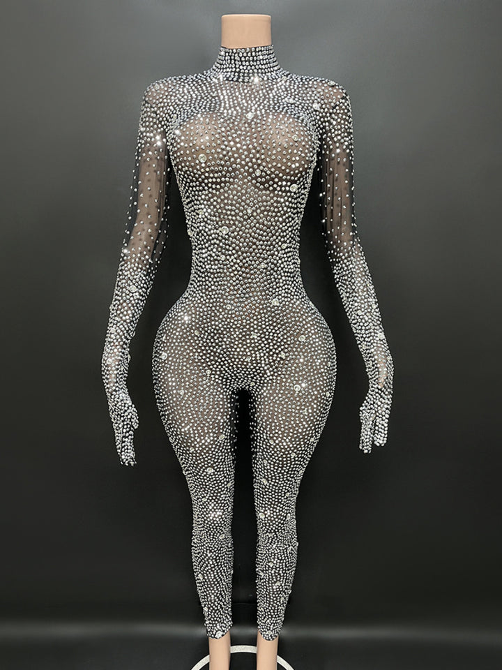 Rhinestone Mesh Jumpsuit