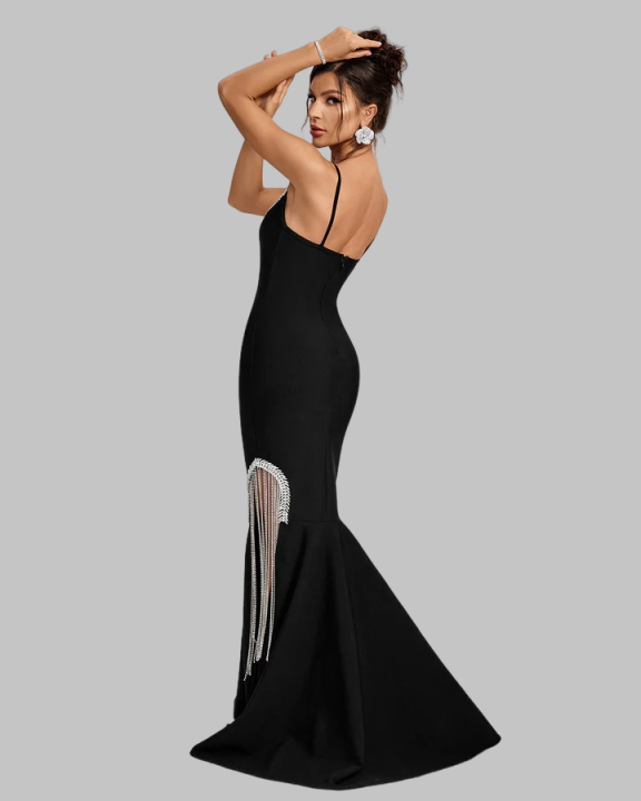 Elegant Tube Top Diamond Fringed Maxi Dress