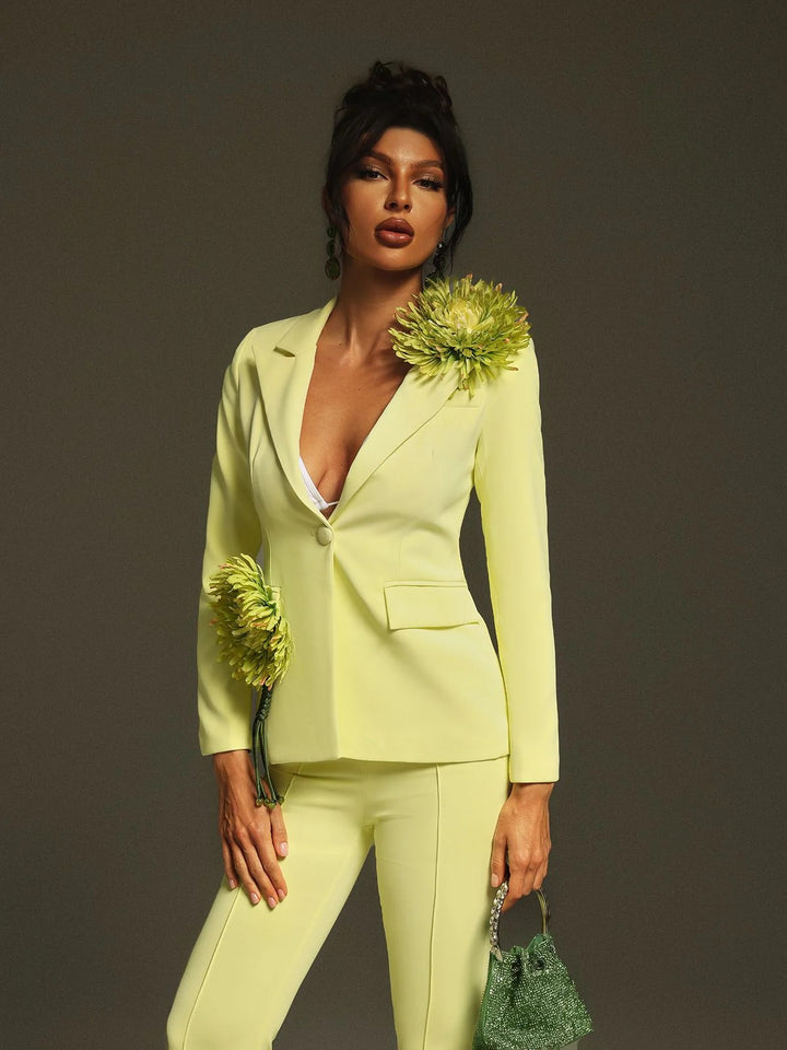 Temperament Three-dimensional Flower Suit Two-piece Set