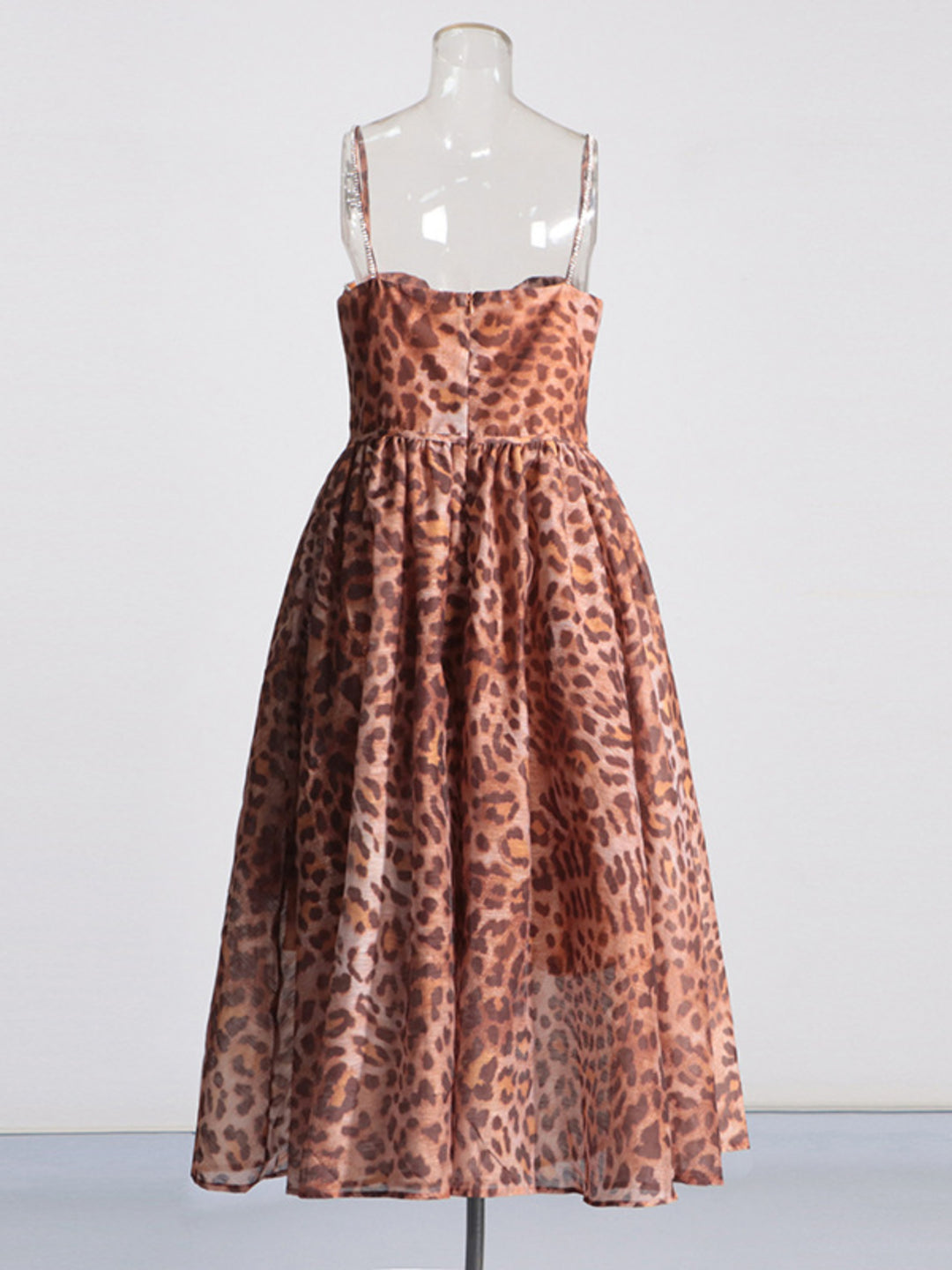 Leopard Print Diamond Suspender Midi Dress