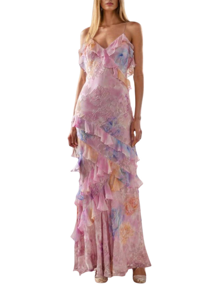 Fashion Print Ruffle Maxi Dress