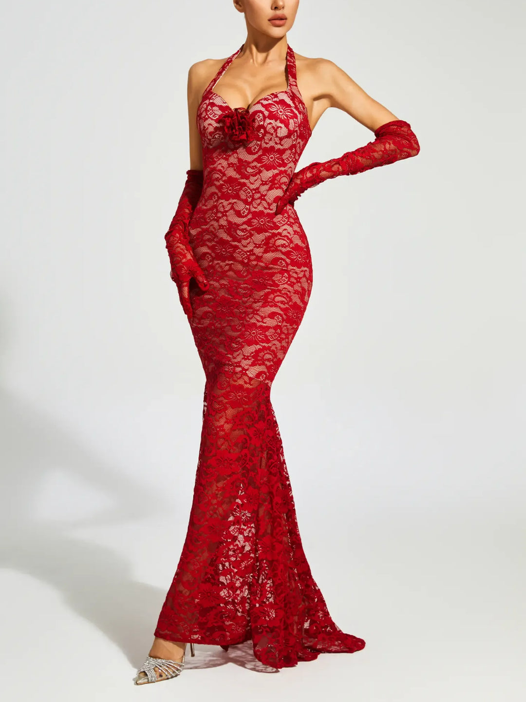 Grace Red Hollow Off-shoulder Maxi Dress