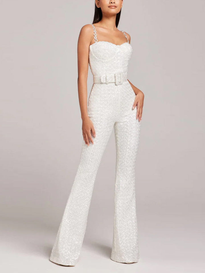 Rachel Sequin Suspender Micro-flare Pants