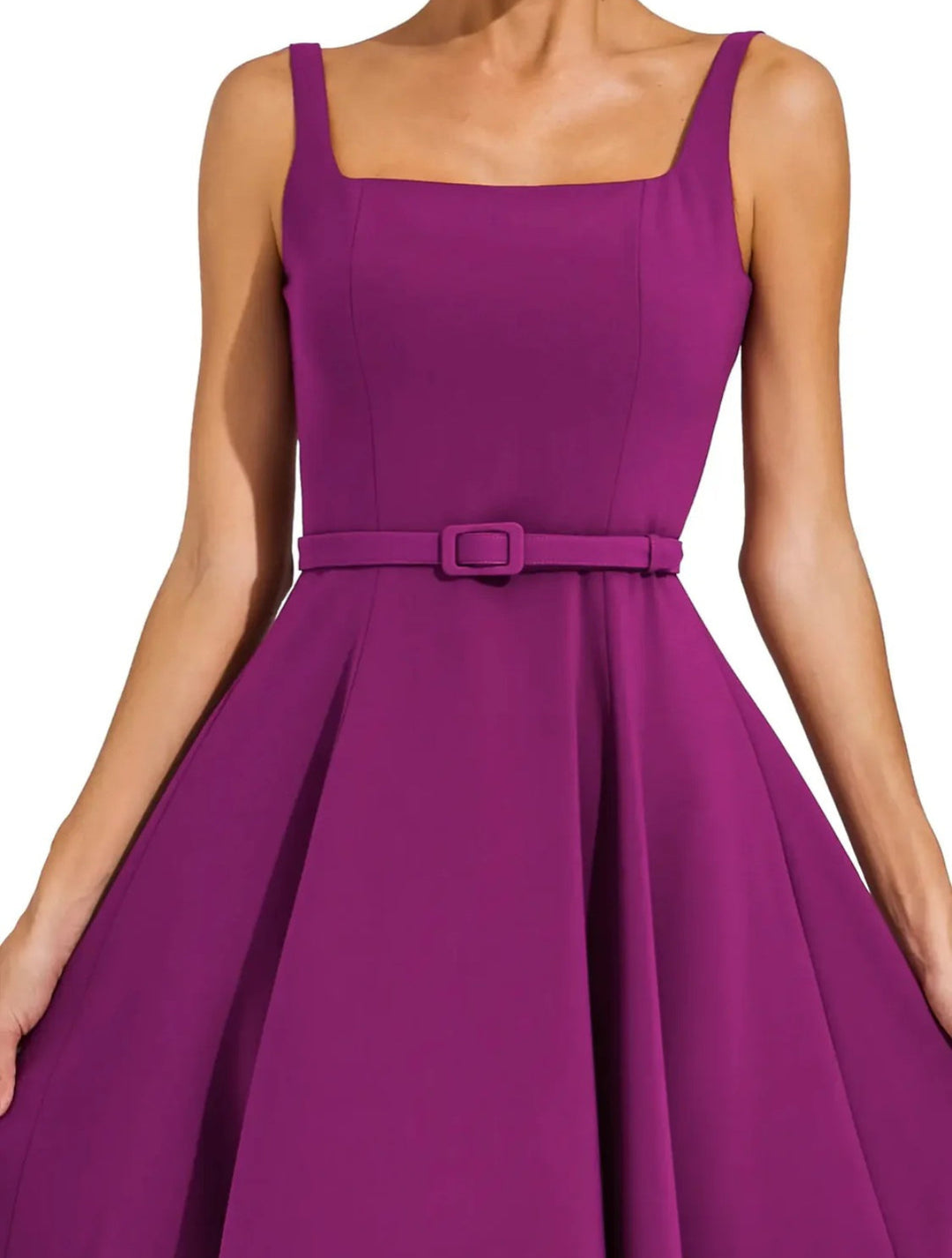 Elegant One-word Shoulder Solid Color Dress