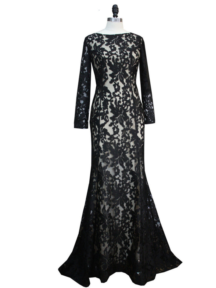 Elegant Backless Lace Long-sleeved Dress