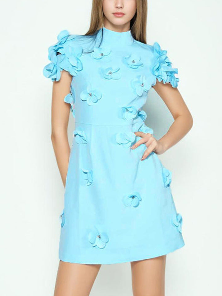 Elegant Three-dimensional Flower Mini Dress