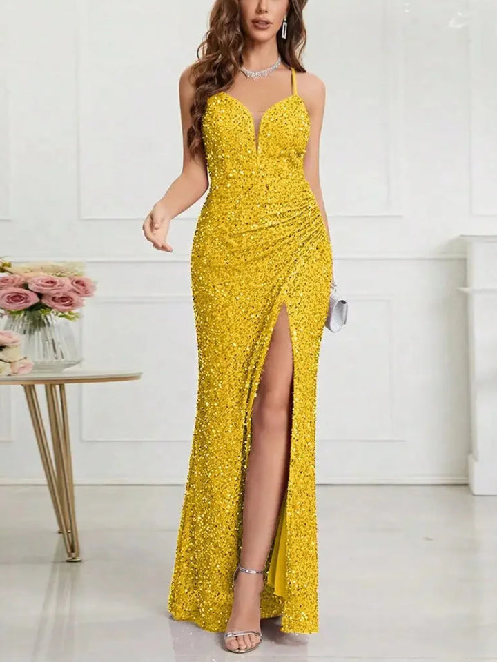 Elegant Suspender Sequin Maxi Dress