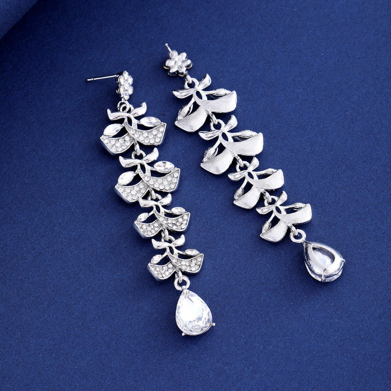 Temperament Diamond Leaf Fringed Earrings