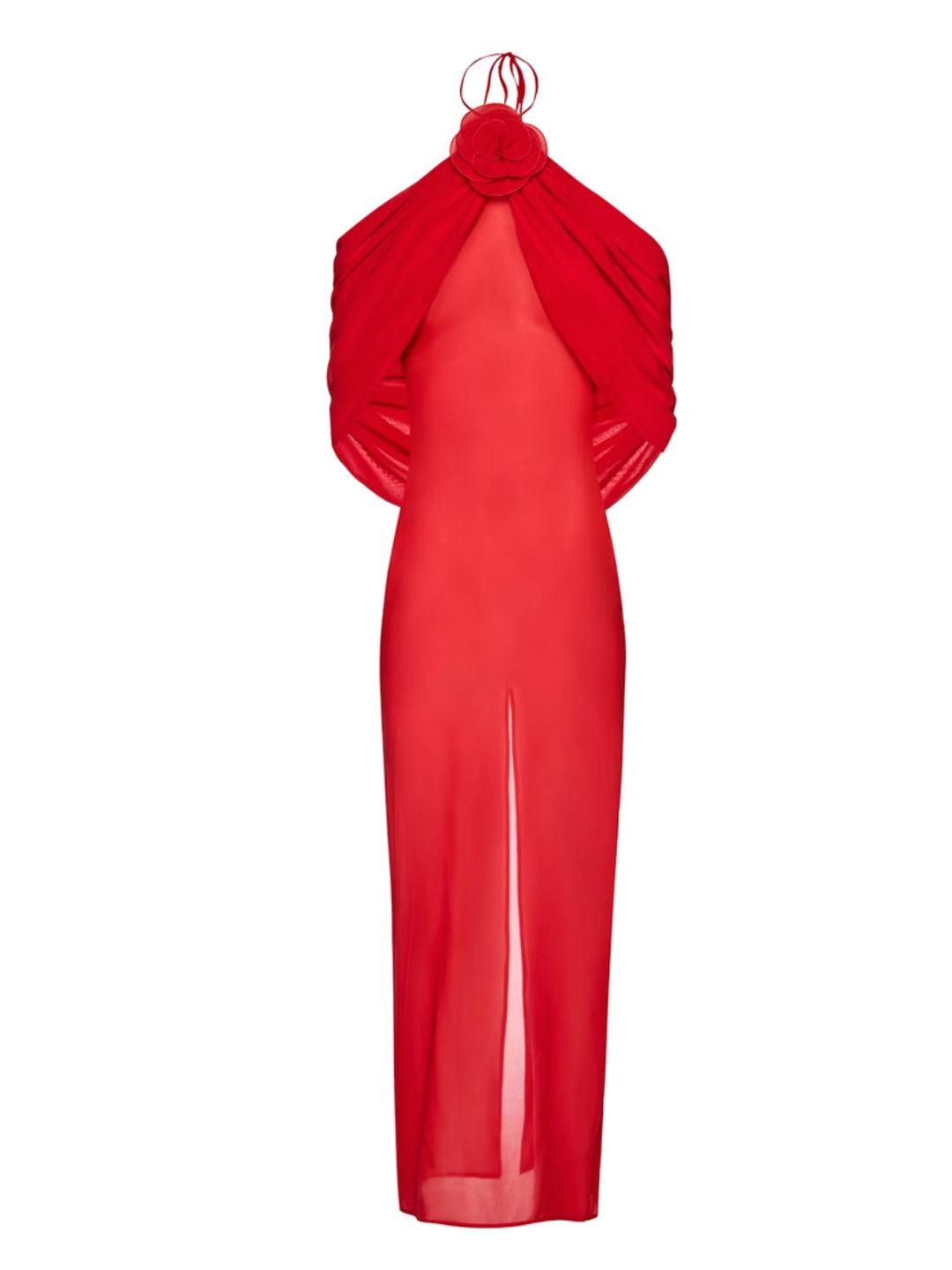 Emma Red Halter Neck Ruched  Maxi Dress