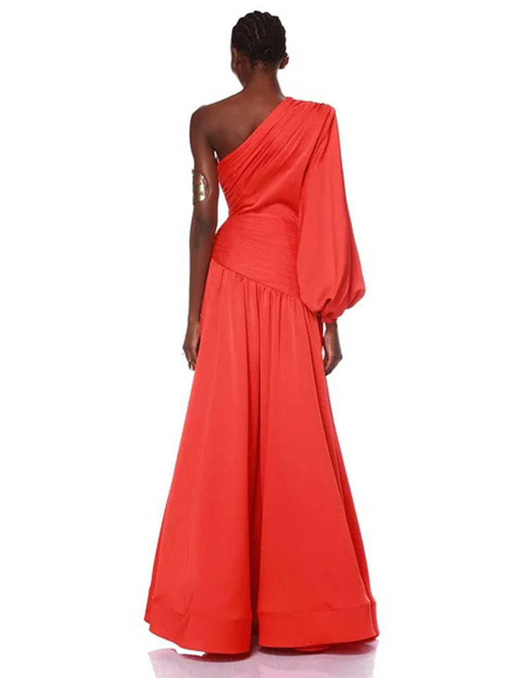 Temperament Slanted Shoulder Long Dress