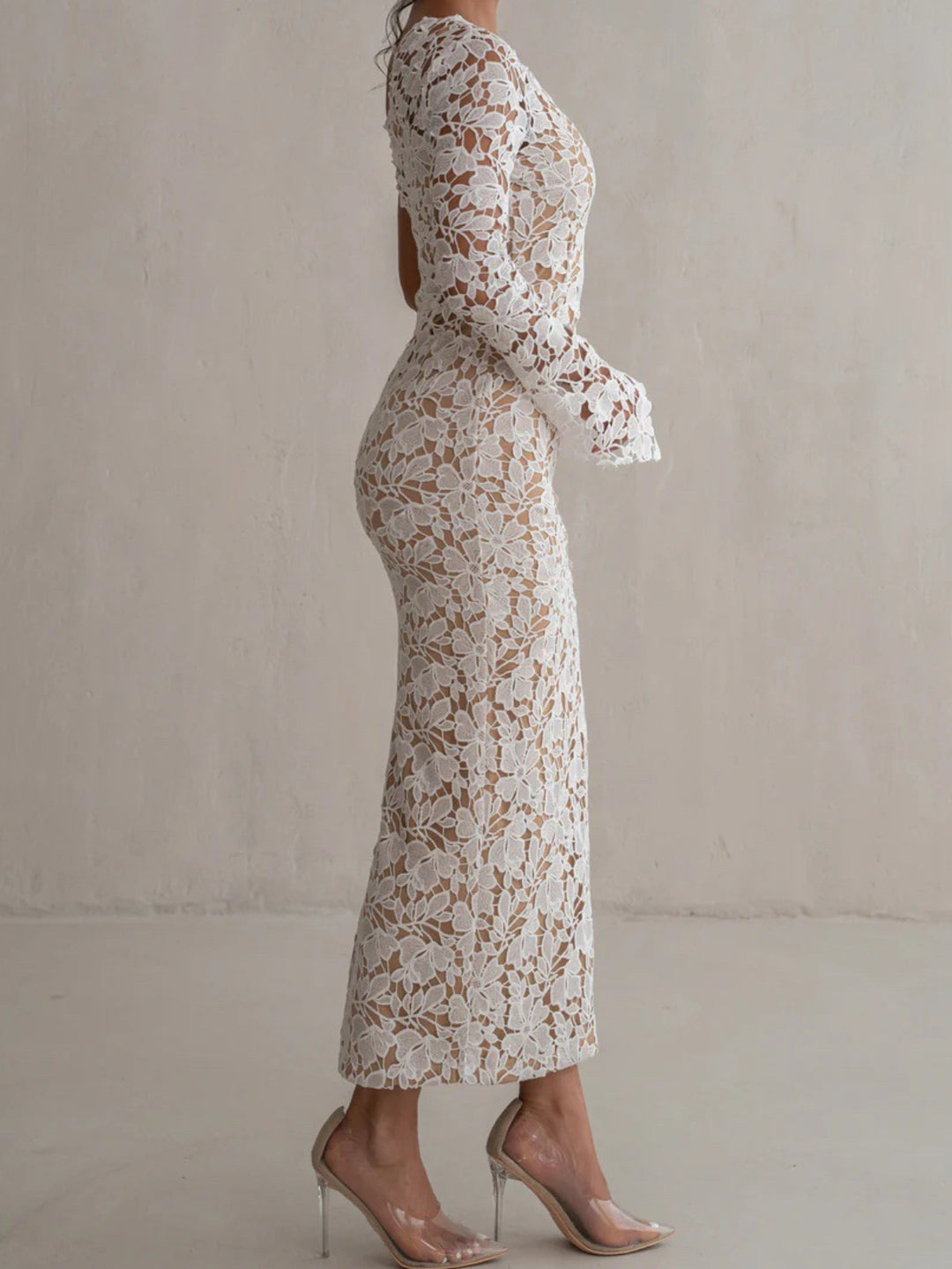 White Lace Shoulder Maxi Dress