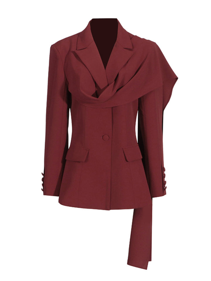 Solid Color Ribbon Spliced Blazer