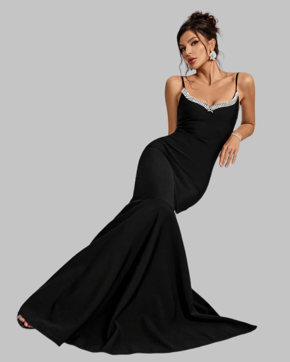 Elegant Tube Top Diamond Fringed Maxi Dress