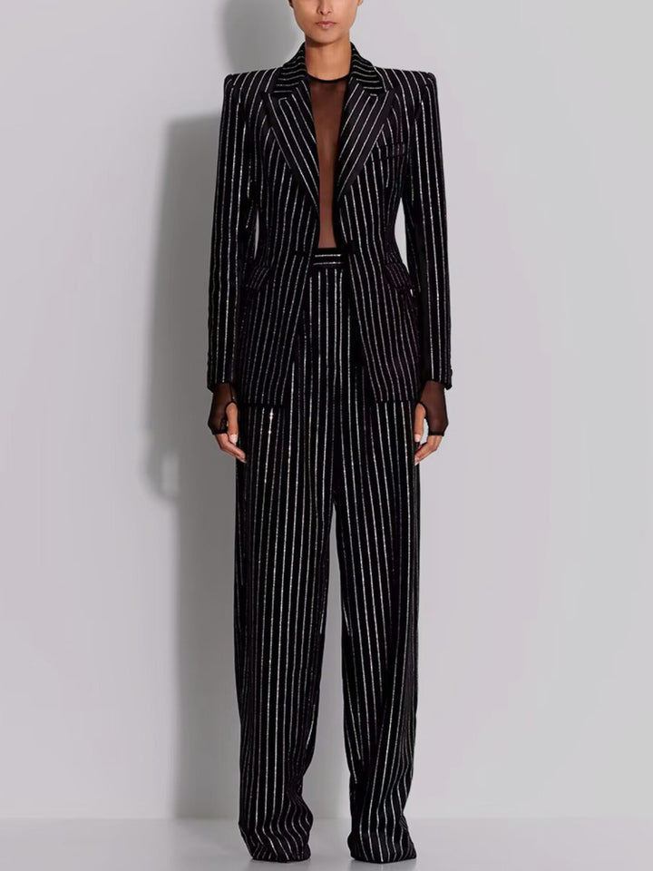 Temperament Hot Diamond Strip Suit Two-piece Set