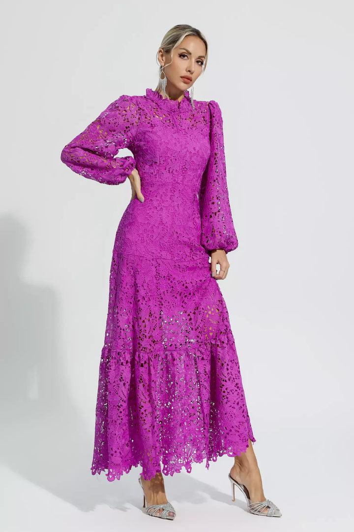 Monroe Purple Hollow Long Sleeve Maxi Dress