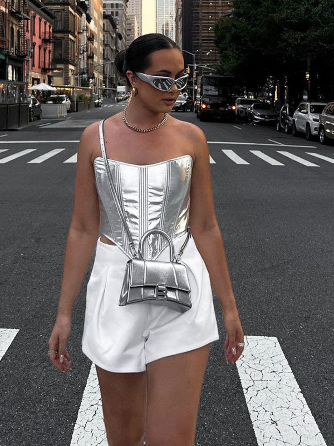 Metallic Bandeau Tunic Top